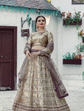 Lehenga Choli- Faux georgette lehnga with heavy sequins , zari & dori work Lehenga With Net Duppata with sequins , zari & Dori work