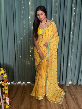 Saree- Georgette saree with thread & paper mirror work all over Saree