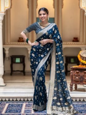 SAREE- SOFT LICHI SILK FABRICS AND BEAUTIFUL RICH PALLU & JACQUARD WORK ON ALL OVER THE SAREE.