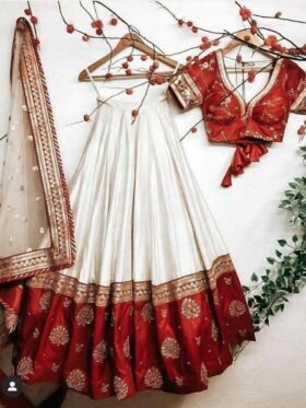 Lehenga Choli- Tapeta silk lehnga with pearl & embroidery work Lehenga With Net Duppata with sequnece & embroidery border work