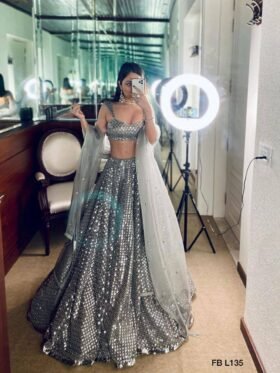 Lehenga Choli- Kasturi crep silk lehnga with sequence work + can can attach With Glossy orgenza Duppata with sequence work & border work