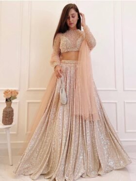 Lehenga Choli-Satin Silk Fabrics And Sequence Work Lehenga With Net Fabrics and Pearl Boder Work Dupatta