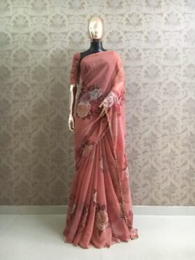 Saree-Georgette Fabrics And Printed With Pearl Lace Border Saree