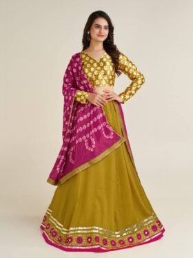 Lehenga Choli- Vichtra Silk Fabrics And Zari Thread and Real Mirror Work Lehenga With Digital Print Chinon Silk Fabrics Dupatta