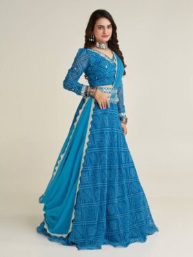 Lehenga Choli- Georgette Fabrics And Thread Papper Mirror & Sequence Work Lehenga With Georgette And Border Work Dupatta