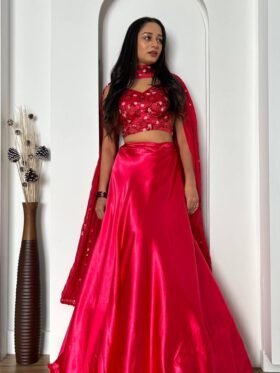 Lehenga Choli- Japan Satin Silk Fabrics Georgette stitched Duppata with Dori , sequins & thread work