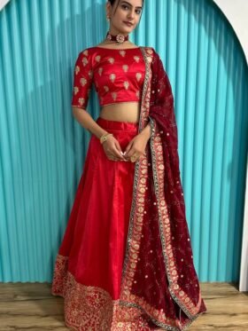 Lehenga Choli- Satin Georgette lehenga with zari & sequins work And Georgette Duppata with sequins & zari work