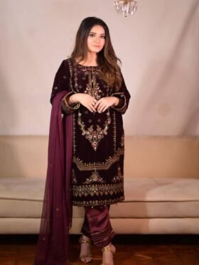 Kurti Pant With Dupatta- Havy Viscose Velvet Fabrics And Embroidery Sequence Work with Fancy Sleeves