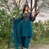 Kurti Pant And Dupatta - ROMAN SILK Fabric And SEQUANCE EMBROIDERY WITH FOIL PAPER WORK Kurti Pant And Dupatta