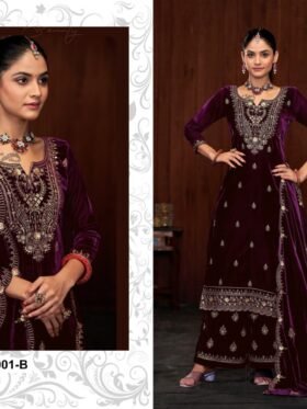 Kurti Plazzo And Dupatta-Pure Velvet Fabrics And Multi Thread & Jari With Sequence Embroidered Stich Work