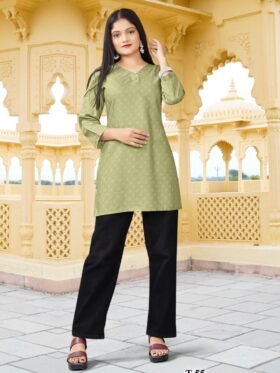 Short Kurti- Rayon Cotton Fabrics Plain Desing Short Kurti
