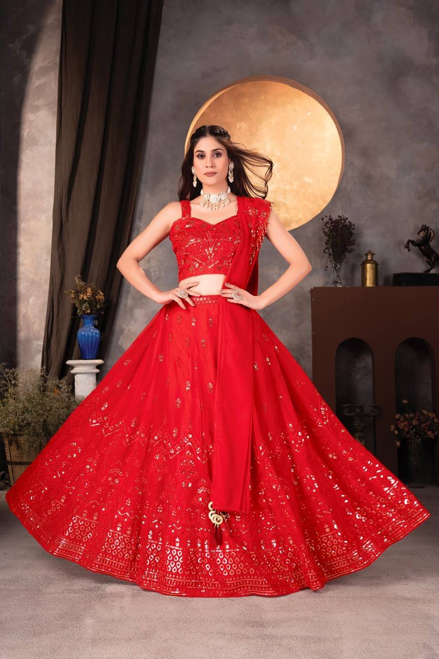 WhatsApp Image 2025-01-07 at 11.33.02 AM (1) Lehenga Choli- Faux Georgette with intricate embroidered sequence design Lehenga With Faux Georgette featuring matching embroidered sequence design Dupatta