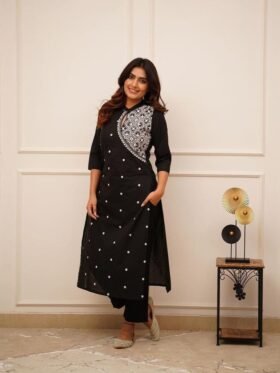 Chic Black Kurti with Pent and Embroidery work on all over Kurti with Premium Rayon Fabic .