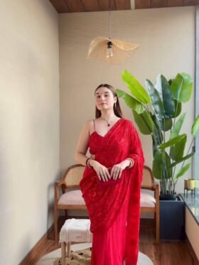 Ready To Wear Saree- Faux Georgette Fabrics And Thread With Sequence Work Saree