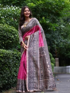 SAREE-SOFT TUSSAR SILK FABRICS WITH BEAUTIFUL MADHUBANI PRINT AND TRADITIONAL PRINTED PALLU SAREE