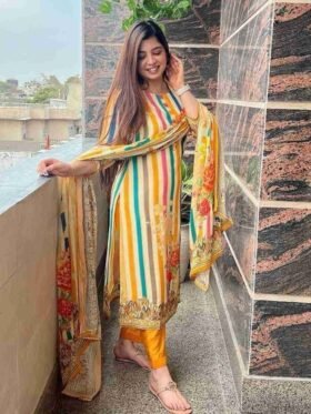 Kurti Pant And Dupatta- Beautiful Heavy quality Cross Muslin Silk Fabric designer festive wear kurti pant and dupatta with lining