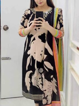 Kurti Pant And Dupatta- Beautiful Heavy quality Muslin Silk Fabric designer festive wear kurti pant and duppta with Coded embroidery and zari work with lining