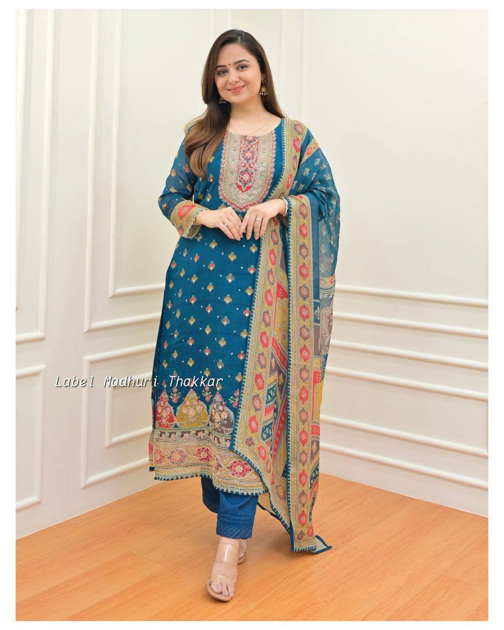 WhatsApp Image 2025-01-09 at 4.16.04 PM (1) Kurti Pant And Dupatta- Beautiful printed Maslin kurta set with beautiful Daman and.sleeves with full Sequence Work in kurta