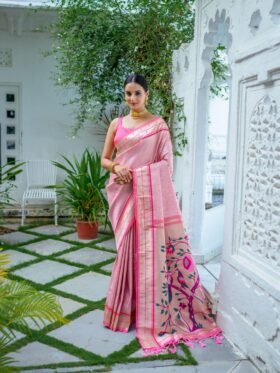 Saree- Soft Kanjivaram Silk Fabrics contrast border and rich paithani pallu with Fancy Colourfull Tassels Saree