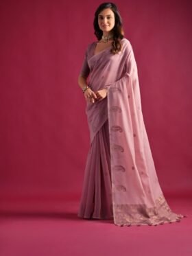 Saree- Soft Mul Cotton Fabric and Weaving Butti and Contrast Blouse Piece with Fancy Tassels Saree