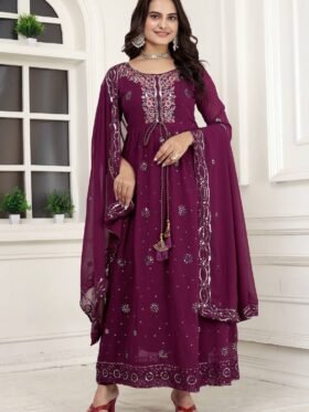 Gown- Faux Georgette And Sequence work With Faux Georgette with embroidery work Dupatta