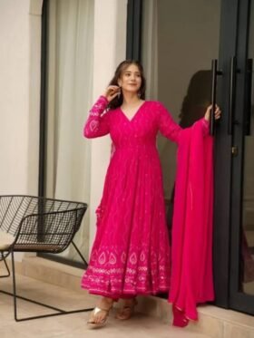 GOWN- FAUX GEORGETTE FABRICS WITH SEQUENCE AND EMBROIDERY WORK GOWN