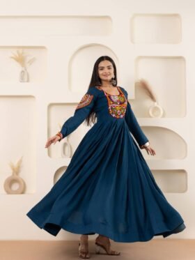 GOWN- Pure Rayon Fabrics with Gamthi Work Patch Gown