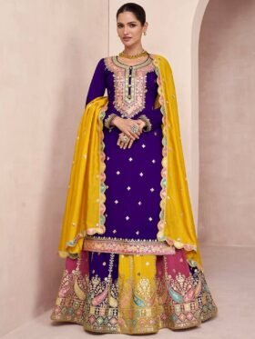 Lehenga Choli- Haevy Faux Georgette Silk Fabrics And Multi Needle Emb and Coding dori work Kurti With Heavy Faux Gorgette Silk Fabric Lehenga