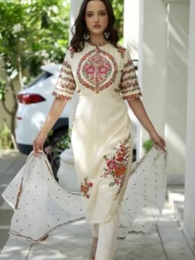 Kurti Plazzo And Dupatta- Heavy Faux Georgette fabric with Embroidered Work