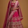 Lehenga Choli- Pink Malai Satin Lehenga Choli Set with Embroidered Dupatta