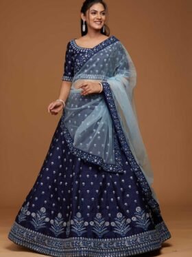 Lehenga Choli- Blue Satin Silk Fabrics And Net Dupatta