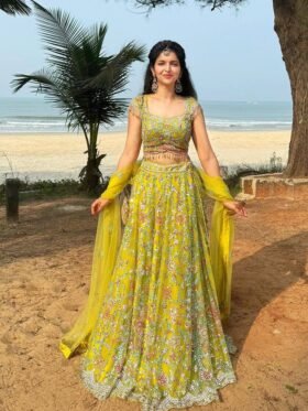 Lehenga Choli- HEAVY SOFT NET FABRICS HEAVY EMBROIDERED WORK WITH REAL MIRROR WORK LEHENGA CHOLI