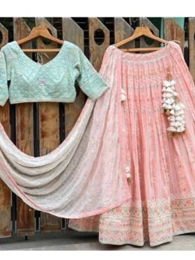 Lehenga Choli- HEAVY FUAX GEORGETTE FABRICS AND HEAVY EMBROIDERED SEQUENCE WORK LEHENGA CHOLI