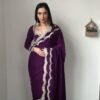 Ready To Wear Saree- Heavy Velvet Fabrics And Heavy Double Lace Border Work Ready To Wear Saree