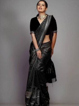 Saree- LICHI SILK FABRICS With BEAUTIFUL ZARI WORK SAREE