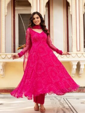 Anarkali- Pure Georgette printed Anarkali suit of huge flair with Designer Lace Border Anarkali