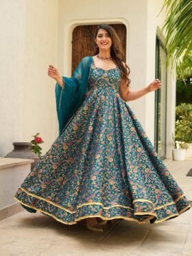 Anarkali- Digital printed Jimmy organza silk Fabrics suit With Organza Fabrics Dupatta