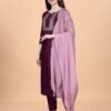 Kurti With Pant & Dupatta Set-Cotton Bland Fabrics And Embroidery Work Kurti