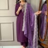 Kurti Pant And Dupatta Set - Viscose Silk Fabrics And Embroidery Work Kurti With Silk Fabrics Dupatta