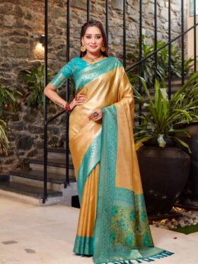 SAREE-SOFT AND Flowy SILKY TISSUE SILK FABRICS AND CONTRAST BORDER SAREE
