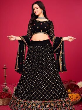 Lehenga Choli- Black Colour Embroidered Attractive Party Wear Lehenga Choli