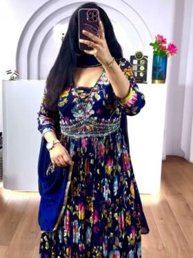 Gown-PURE CHINON FABRICS AND EMBROIDERY SEQUENCE WORK WITH DIGITAL PRINT