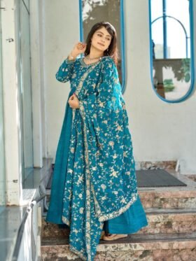 GOWN-PURE CRUNCHY FABRICS AND HEAVY EMBROIDERY WORK AND FULL SLEEVE GOWN