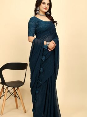 SAREE- Chiffon Fabrics And Fur stripe pattern in weaving Saree.