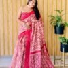 SAREE- Soft And flowy Linen silk cotton Fabrics Batik Shading Digital prints and pallu With cotton fumka tessels saree
