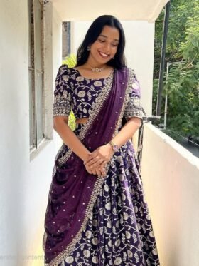 Lehenga Choli -Pure Silk Zari weaving lehanga with border heavy embroidery sequence work Lehenga choli