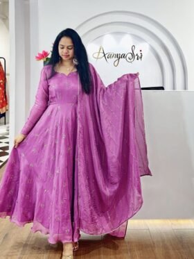 Anarkali –Chinon Fabrics Kurti And Dupatta With Beautiful Embroidery Work.