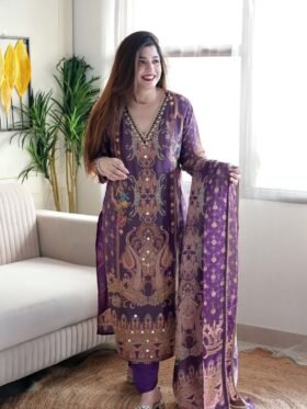 KURTI – Kurti With Heavy stone Work With Matching Pant And Printed Dupatta.